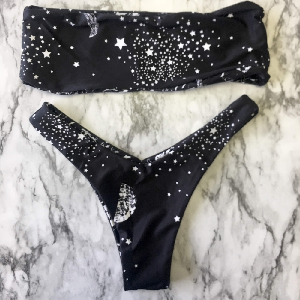 Reversible Galaxy/Marble Bandeau , High Cut Bikini